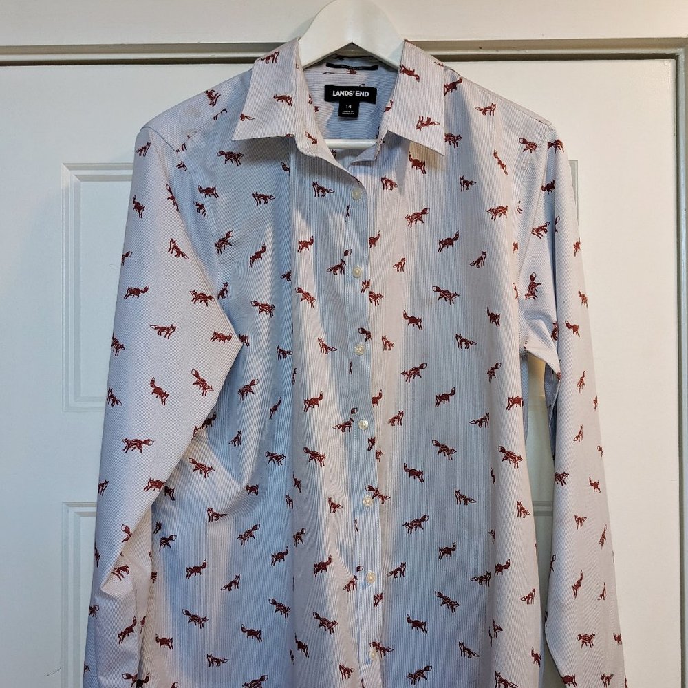 Land's End Women's No Iron Supima Cotton Long Sleeve Shirt, size 14